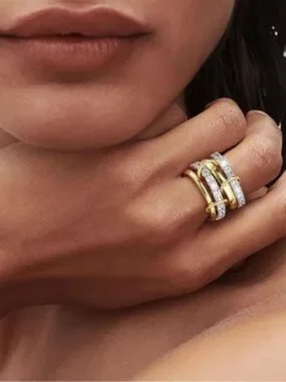 Iconic Sculptural Gold Silver Pave Ring